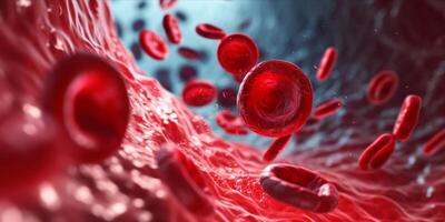 AI generated Human Red Blood Cells Flowing in Blood Vessels. Medical Health Care Concept photo