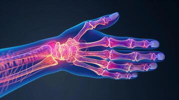AI generated Wrist Pain, Hand X-ray Anatomy, Highlight Bones and Potential injuries photo