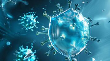 AI generated Immune System and Defense. Virus Protection Shield Against Viruses and Bacteria photo