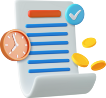 3d Bill with clock and golden coins png