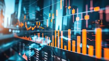 AI generated financial, finance, investment, chart, graph, invest, interface, indicator, rising, stock. drawing line to calculation indicator chart and graph is tools of investment photo