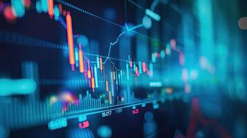 AI generated financial, finance, investment, chart, graph, invest, interface, indicator, rising, stock. drawing line to calculation indicator chart and graph is tools of investment photo
