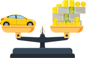 Scales with car and money, flat style. png
