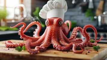 AI generated An octopus chef in the kitchen photo