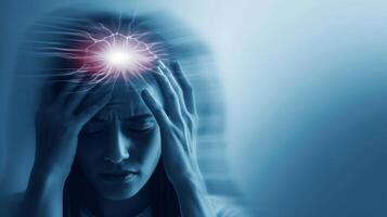 AI generated Woman with a headache. expressing pain, migraine photo