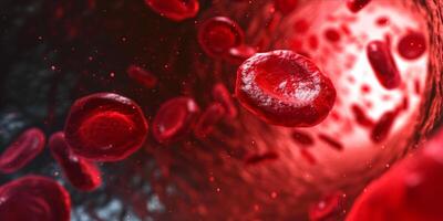 ai generado humano rojo sangre células fluido en sangre vasos médico salud cuidado concepto foto