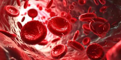 AI generated Human Red Blood Cells Flowing in Blood Vessels. Medical Health Care Concept photo