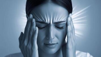 AI generated Woman with a headache. expressing pain, migraine photo