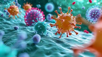 AI generated Immune System and Defense. Virus Protection Shield Against Viruses and Bacteria photo