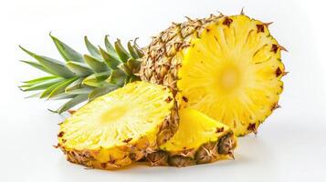 AI generated pineapple with slices isolated on white background. photo