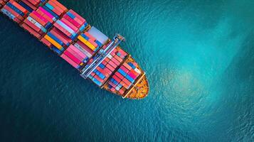 AI generated Aerial top view container cargo ship photo