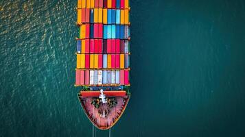 AI generated Aerial top view container cargo ship photo