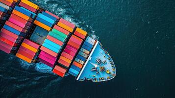 AI generated Aerial top view container cargo ship photo