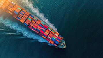 AI generated Aerial top view container cargo ship photo