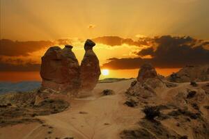 Beautiful landscape Cappadocia stone and Goreme national park Nevsehir Turkey. Amazing and incredible sky photo