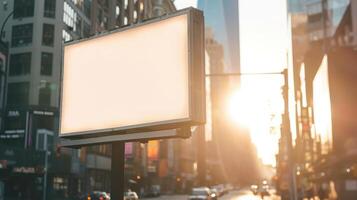 AI generated Billboard canvas mock up in city background beautiful sunshine photo