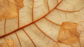 AI generated Close up of Fiber structure of dry leaves texture background. Cell patterns of Skeletons leaves, foliage branches photo