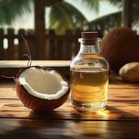 AI generated Virgin coconut oil Natural, organic essence captured in a bottle For Social Media Post Size photo