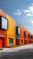 AI generated Industry building showcases array of colorful metal storage units Vertical Mobile Wallpaper photo
