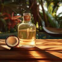 AI generated Virgin coconut oil Natural, organic essence captured in a bottle For Social Media Post Size photo
