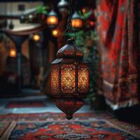 AI generated Traditional lantern signifies the cultural richness of Eid al Adha festivity For Social Media Post Size photo