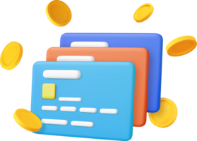 3d Credit card, floating coins around png