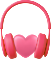 3d pink headphones with heart sign png