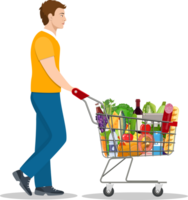man with supermarket shopping cart png