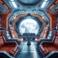 AI generated Spaceship interior with immersive window view, rendered in stunning 3D For Social Media Post Size photo