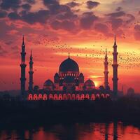 AI generated Silhouetted mosque against twilight sky evokes a peaceful ambiance For Social Media Post Size photo