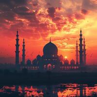 ai generado silueta mezquita en contra crepúsculo cielo evoca un pacífico ambiente para social medios de comunicación enviar Talla foto