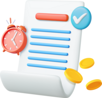 3d Bill with clock and golden coins png