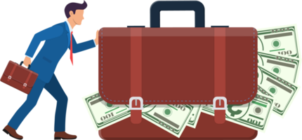 businessman or manager pushes a huge suitcase png