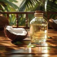 AI generated Natural goodness of virgin coconut oil showcased in organic setting For Social Media Post Size photo