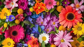 AI generated Frame made of different colorful flowers photo