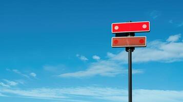 AI generated Blank road signs against blue sky photo