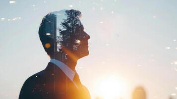AI generated Double exposure concept with businessman silhouette photo