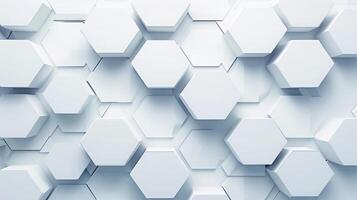 ai generado hexagonal estructura futurista blanco antecedentes y en relieve hexágono , panal blanco antecedentes ,luz y sombra textura. foto