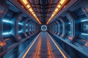 AI generated Photo Abstract 3D rendering of a modern sci fi spaceship corridor gate