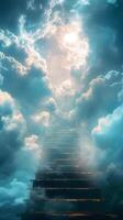 ai generado celestial ascenso nube escalera simboliza espiritual viaje a iluminación vertical móvil fondo de pantalla foto