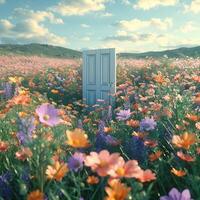 AI generated Vibrant 3D rendering captures the essence of a spring meadow For Social Media Post Size photo