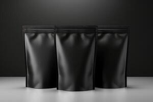 AI generated Black Matte Stand-Up Pouches on Dark photo