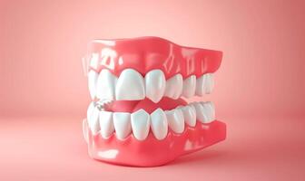 ai generado 3d concepto de sano humano dientes con normal oclusión. dental 3d hacer con vacío espacio para texto. foto