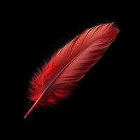 AI generated Photo Close up of striking red feather set against dramatic black backdrop For Social Media Post Size