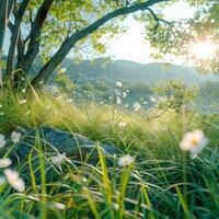 AI generated Idyllic spring day with clear skies and warm sunshine For Social Media Post Size photo