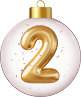 3d Golden number in glass bauble 2 png