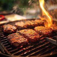 AI generated Mouthwatering barbecue meat cooks to perfection, tantalizing senses For Social Media Post Size photo