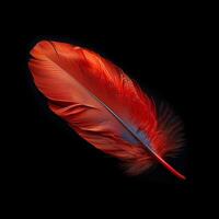 AI generated Vibrant red feather captured in exquisite detail against black background For Social Media Post Size photo