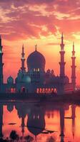 AI generated Silhouetted mosque against twilight sky evokes a peaceful ambiance Vertical Mobile Wallpaper photo