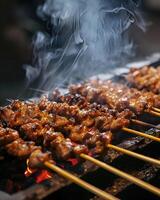 AI generated Satay is being cooked in the satay grill photo